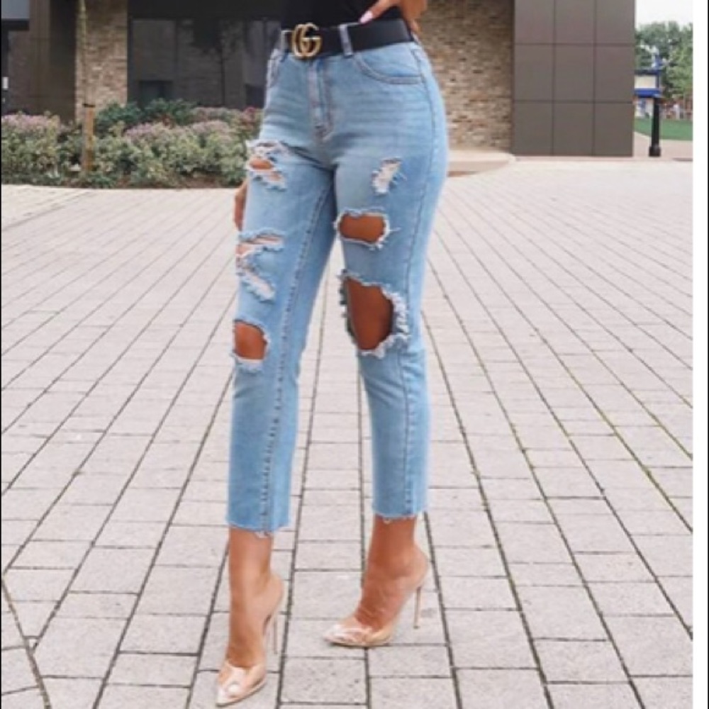 Light Wash Distressed Boyfriend Jeans